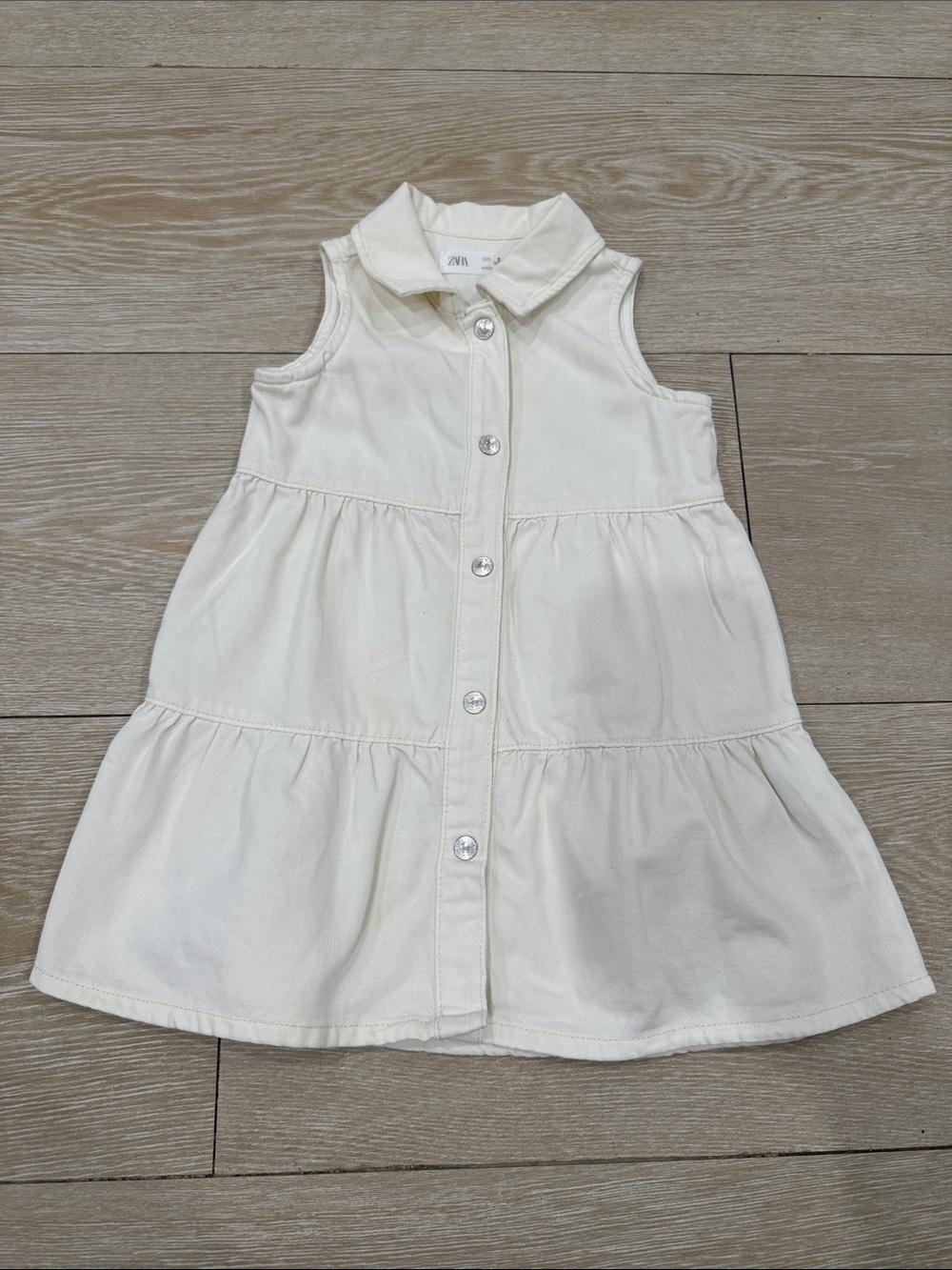Zara Cream Button-Front Tiered Collar Dress for Girls